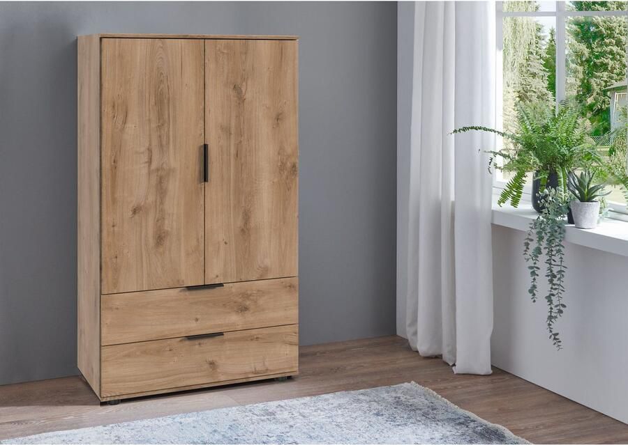 Wimex Waskast Easy Plus kledingkast garderobe 2 lades 81 of 130 cm breed in verschillende kleuren moderne look met zwarte metalen handgrepen - Foto 2