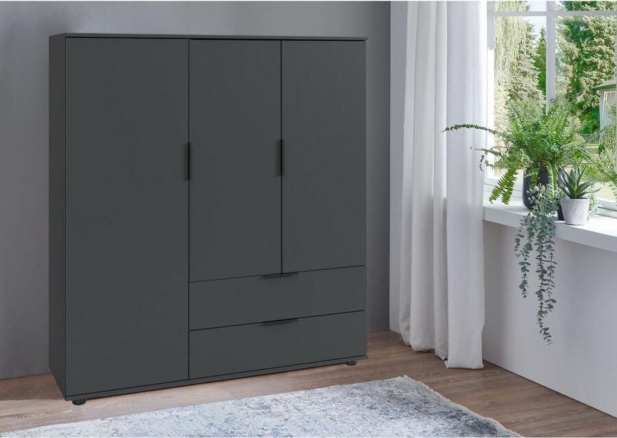 Wimex Waskast Easy Plus kledingkast garderobe 2 lades 81 of 130 cm breed in verschillende kleuren moderne look met zwarte metalen handgrepen - Foto 3