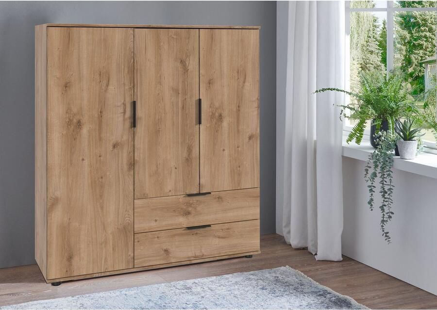 Wimex Waskast Easy Plus kledingkast garderobe 2 lades 81 of 130 cm breed in verschillende kleuren moderne look met zwarte metalen handgrepen - Foto 3