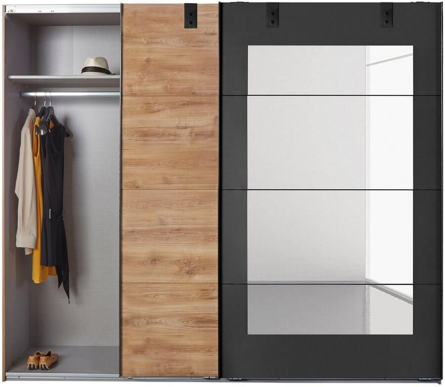 Wimex Zweefdeurkast Malmö kledingkast optioneel met of zonder spiegel Kledingkast in industriële stijl 225 of 270 cm breed - Foto 8