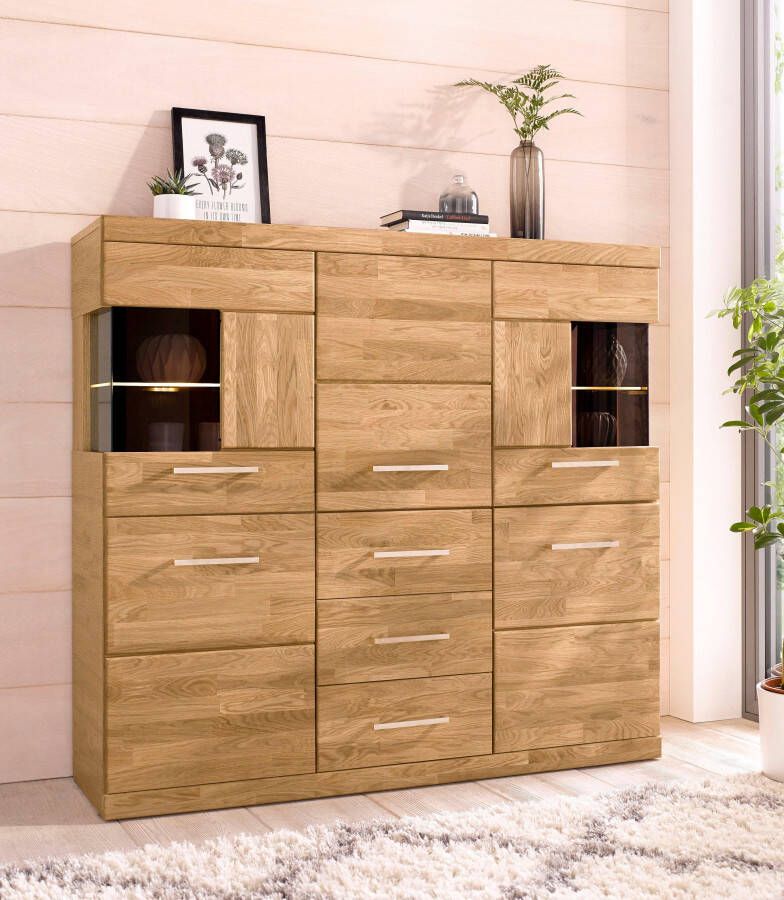 Home affaire Highboard Ribe 125cm breed 115cm hoog fronten massief hout 5 deuren 3 lades Hout massief houtmateriaal metalen handgrepen 10 vakken planken verstelbaar - Foto 11