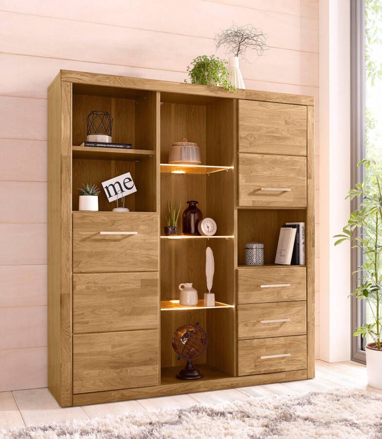 Home affaire Highboard Ribe 130cm breed 145cm hoog fronten massief hout 12 vakken - Foto 10