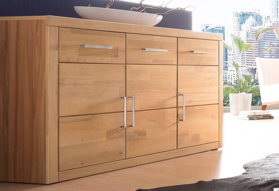 Home affaire Dressoir Logo 130cm breed 42 cm diep fronten massief hout 2 brede vakken - Foto 12