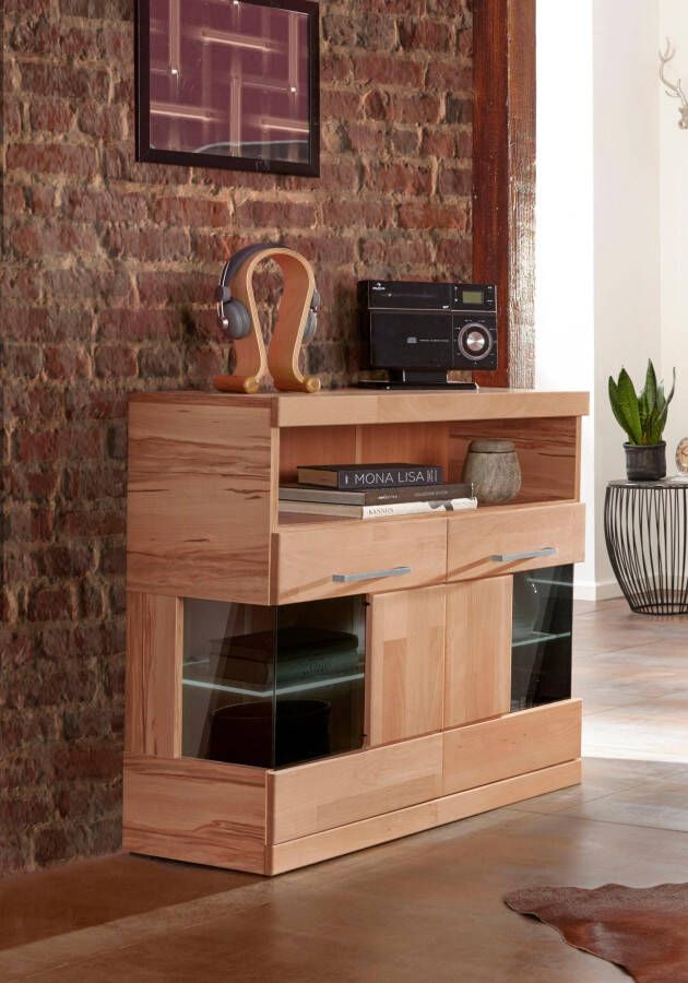 Home affaire Kast Ribe 85cm breed 35 cm diep fronten massief hout 2 deuren met glazen inzet - Foto 9