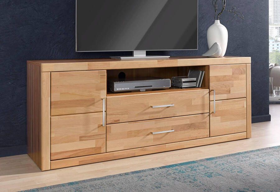 Home affaire Tv-meubel Logo 160cm breed 42 cm diep fronten massief hout kabeldoorvoer - Foto 11