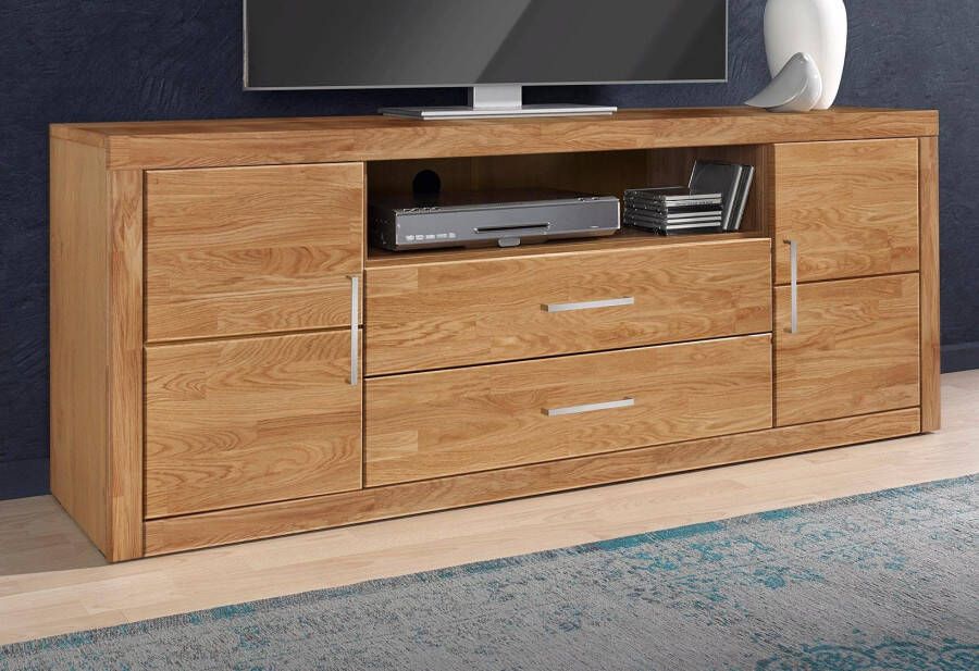 Home affaire Tv-meubel Logo 160cm breed 42 cm diep fronten massief hout kabeldoorvoer - Foto 4