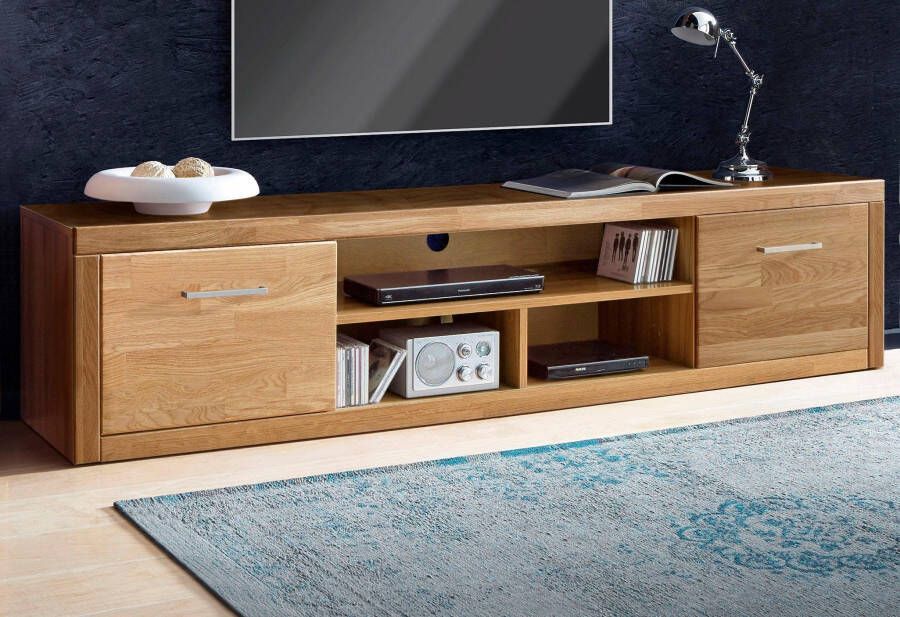 Home affaire Tv-meubel Logo 200cm breed 42 cm diep fronten massief hout kabeldoorvoer - Foto 4
