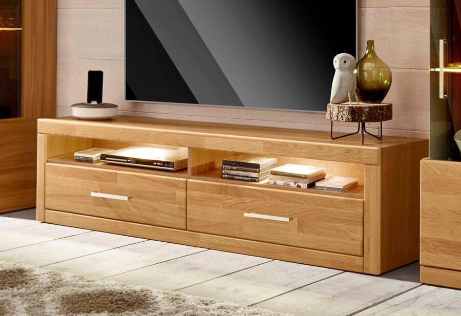 Home affaire Tv-meubel Ribe 140cm breed 38cm hoog met 2 kleppen Hout massief houtmateriaal metalen handgrepen 2 kleppen - Foto 2