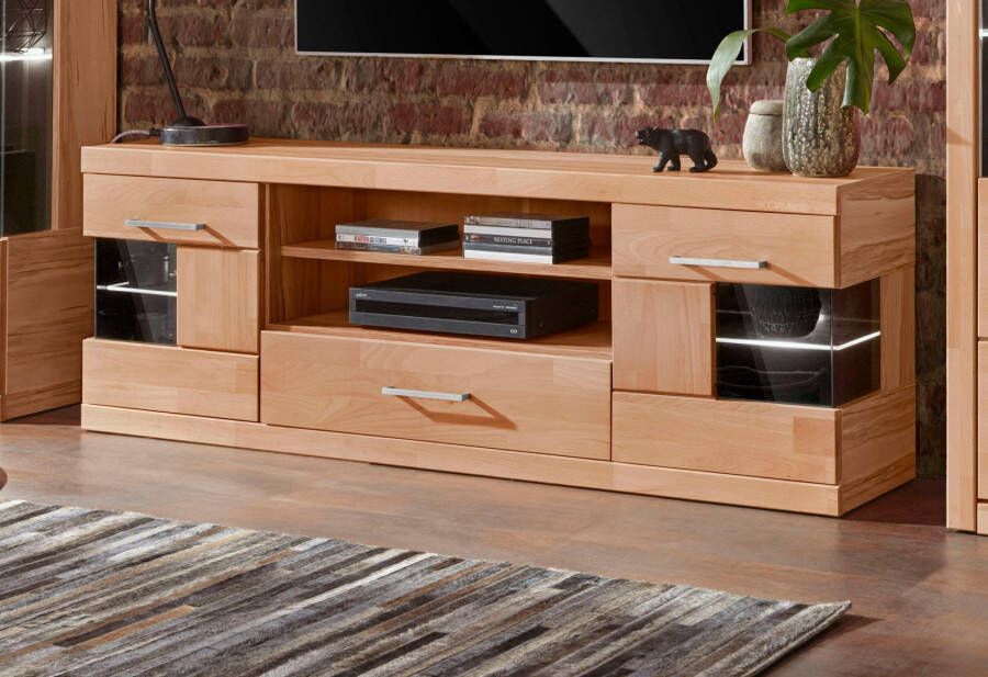 Home affaire Tv-meubel Ribe 160cm breed 55cm hoog Corpus houtmateriaal glazen inzet van gehard glas planken verstelbaar - Foto 11