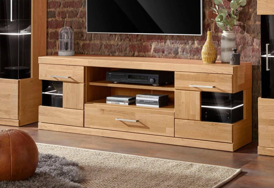 Home affaire Tv-meubel Ribe 160cm breed 55cm hoog Corpus houtmateriaal glazen inzet van gehard glas planken verstelbaar - Foto 12
