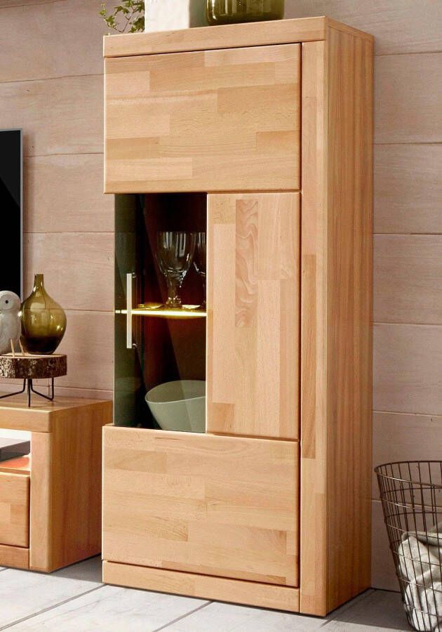 Home affaire Vitrinekast Ribe 125cm hoog 4 vakken 1 glazen plank variabel inzetbaar Massief hout houtmateriaal donker gehard glas metalen handgrepen - Foto 10