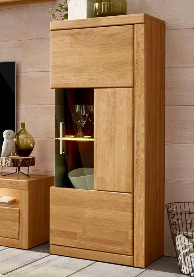 Home affaire Vitrinekast Ribe 125cm hoog 4 vakken 1 glazen plank variabel inzetbaar Massief hout houtmateriaal donker gehard glas metalen handgrepen - Foto 2