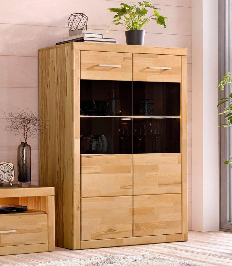 Home affaire Vitrinekast Ribe 125cm hoog 87cm breed 4 brede vakken Corpus houtmateriaal 2 deuren met glazen inzet planken verstelbaar - Foto 8