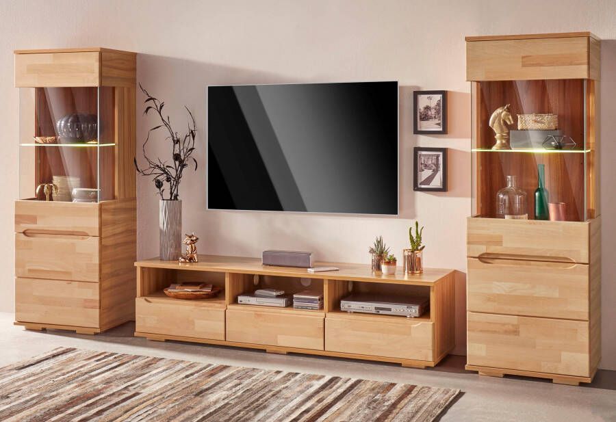 Home affaire Wandmeubel Vetro fronten massief hout lichaam houtvezelplaat gripgaten Vloeren gedeeltelijk verplaatsbaar kabeldoorvoer bij TV gedeelte (set 3 stuks) - Foto 11