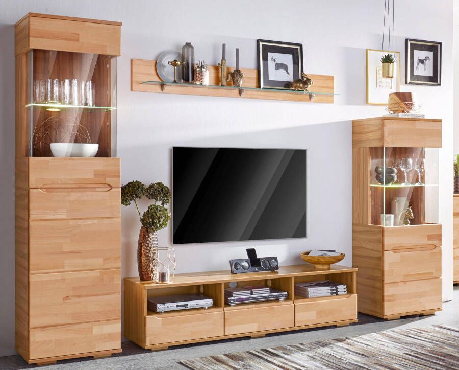 Home affaire Wandmeubel Vetro fronten massief hout lichaam houtvezelplaat gripgaten Vloeren gedeeltelijk verplaatsbaar kabeldoorvoer bij TV gedeelte (set 4-delig) - Foto 10