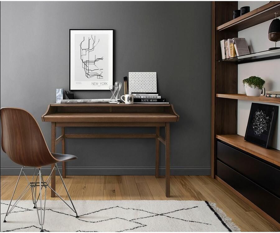 Woodman Bureau Carteret chique houtfineer in notenkleur frame massief hout breedte 115 cm - Foto 4