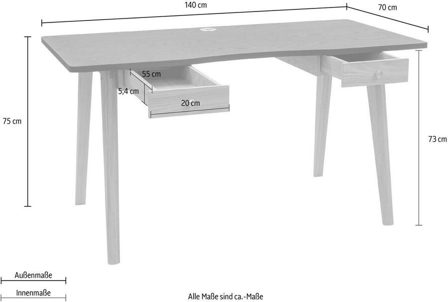 Woodman Bureau Peer in scandinavisch design tafelpoten van massief eiken - Foto 3