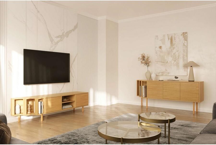 Woodman Dressoir Shift met echt houtfineer van eiken breedte 189 cm met push-to-open - Foto 7