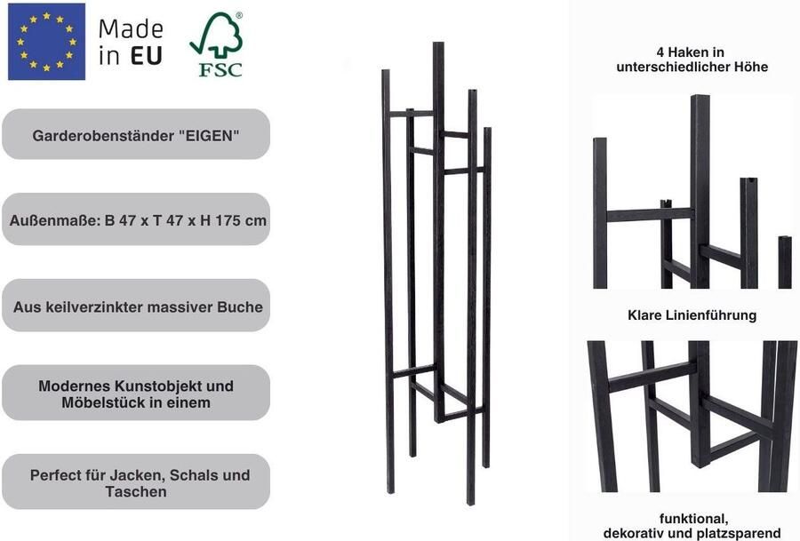 Woodman Kapstok Eigen in scandinavisch design gemaakt van massief beukenhout met vingerlasverbinding - Foto 5