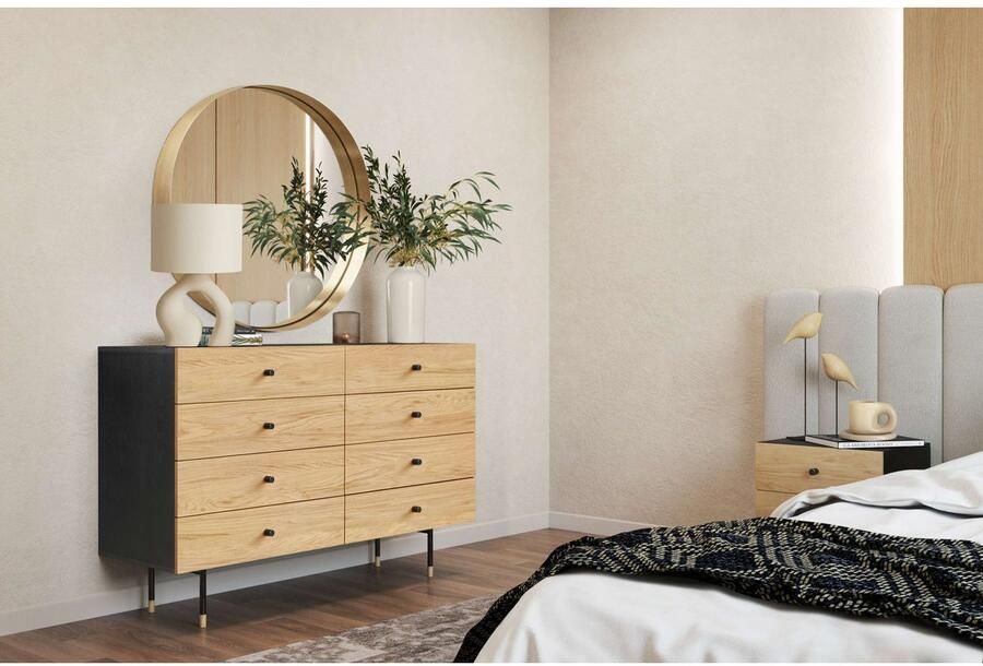 Woodman Kast Jeugd Echt houtfineer van eiken in 2 breedtes met lades metalen voeten - Foto 5