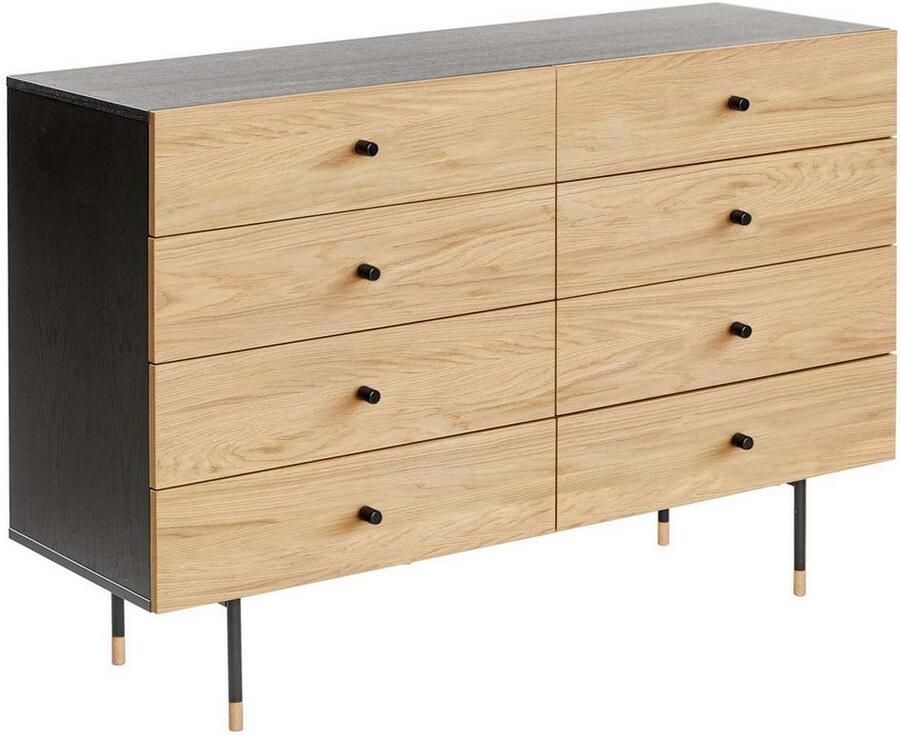 Woodman Kast Jeugd Echt houtfineer van eiken in 2 breedtes met lades metalen voeten