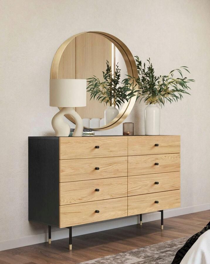 Woodman Kast Jeugd Echt houtfineer van eiken in 2 breedtes met lades metalen voeten - Foto 2