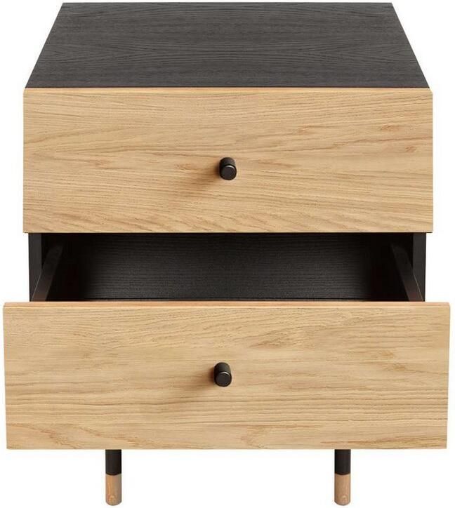 Woodman Nachtkastje Jeugd Echt houtfineer van eiken breedte 53 cm met lades metalen voeten - Foto 4