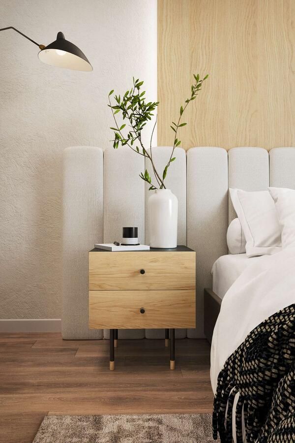 Woodman Nachtkastje Jeugd Echt houtfineer van eiken breedte 53 cm met lades metalen voeten - Foto 2