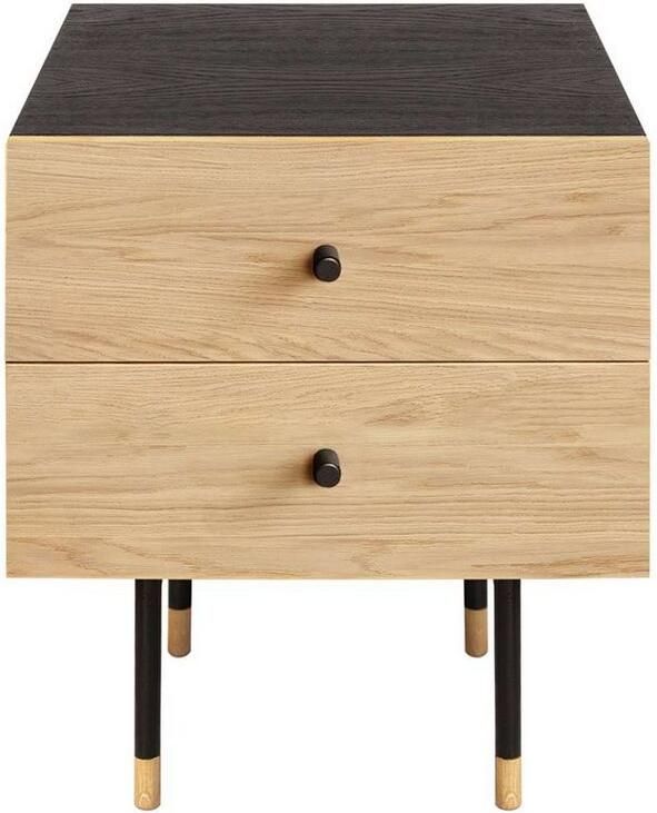 Woodman Nachtkastje Jeugd Echt houtfineer van eiken breedte 53 cm met lades metalen voeten - Foto 3