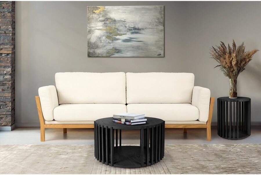 Woodman Salontafel Drum Breedte Diepte Hoogte: 83 83 42 cm Houtfineer van eiken spijlen van massief eiken FSC - Foto 5