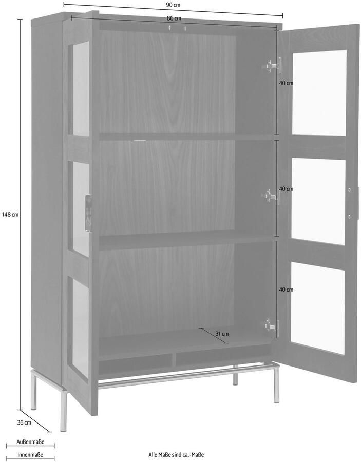 Woodman Vitrinekast Parlan met twee glasdeuren en soft-closefunctie breedte 148 cm - Foto 2