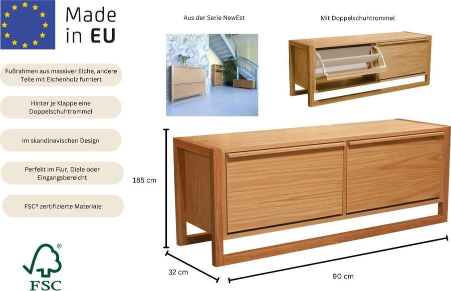 Woodman Zitbank NewEst in scandinavisch design houtfineer van eiken - Foto 2