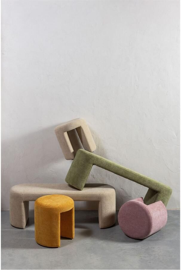 WOOOD Jacob Bankje Zonder Rugleuning Chenille Naturel 46x130x46 cm - Foto 6