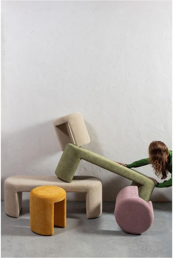 WOOOD Jacob Bankje Zonder Rugleuning Chenille Naturel 46x130x46 cm - Foto 8