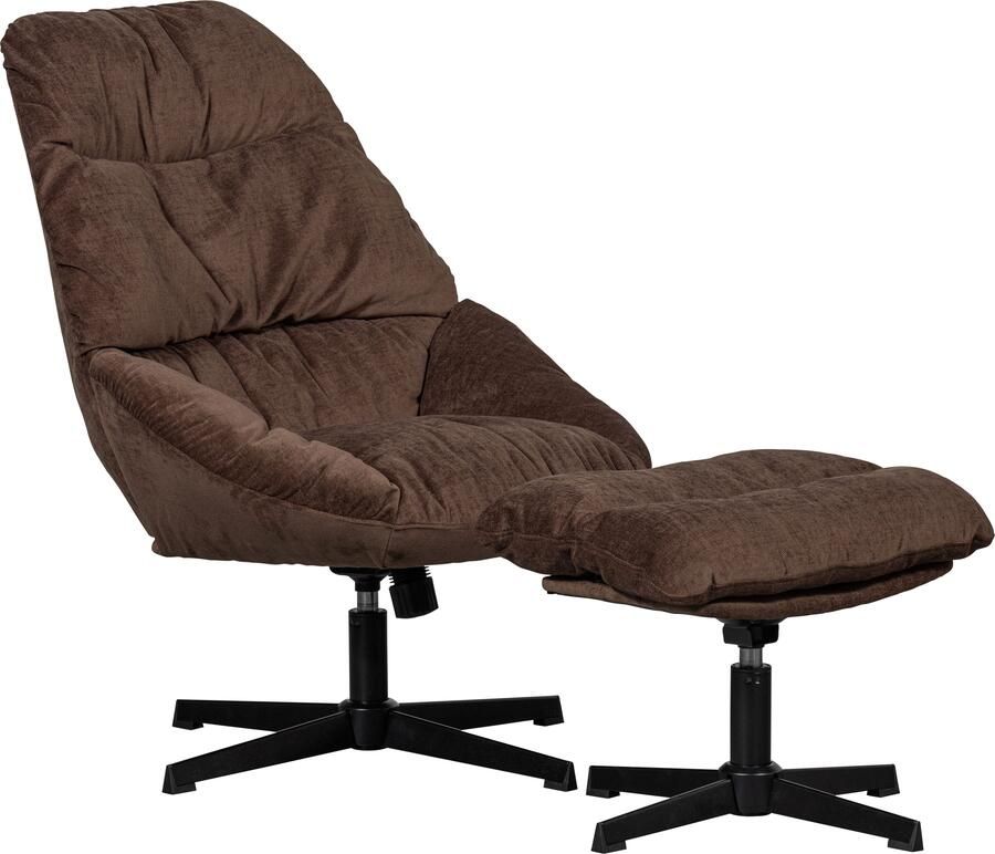 WOOOD Draaifauteuil Met Hocker Yaro Chenille Espresso 94x71x83 - Foto 9