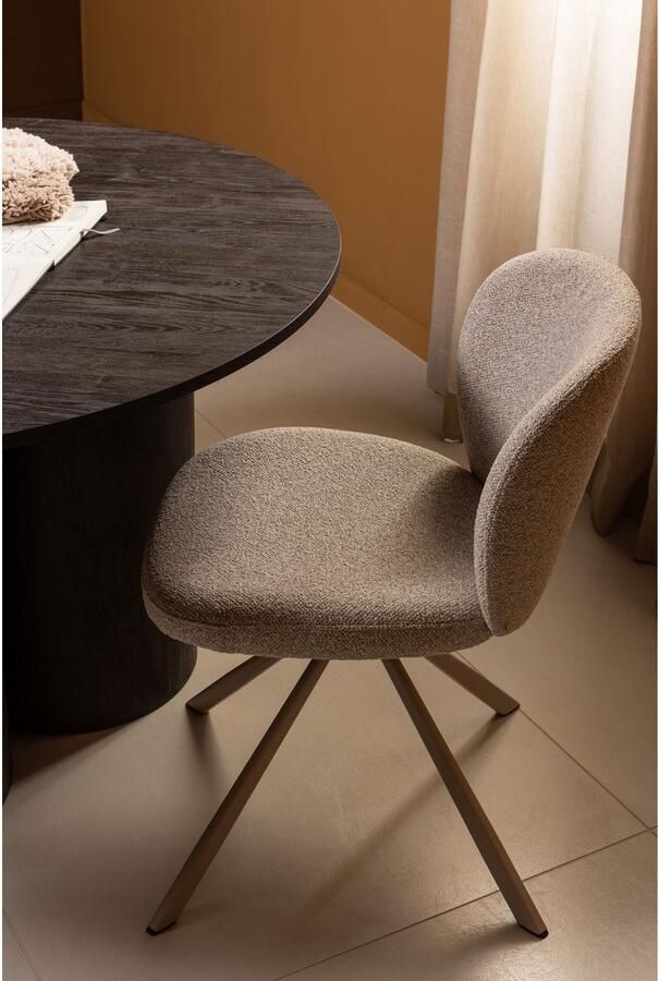 WOOOD Eetkamerstoel Femke Gestoffeerde stoel met draaivoet van zacht bouclé-stof hoogte 80 cm (set 2 stuks) - Foto 6