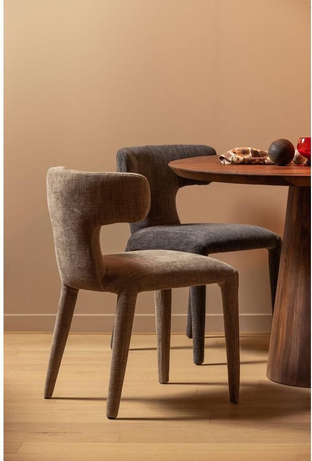 WOOOD BePureHome Permit Eetkamerstoel Bekleed Van Top Tot Teen Tintle geweven Stof Espresso Bruin 78x52x53 cm - Foto 5