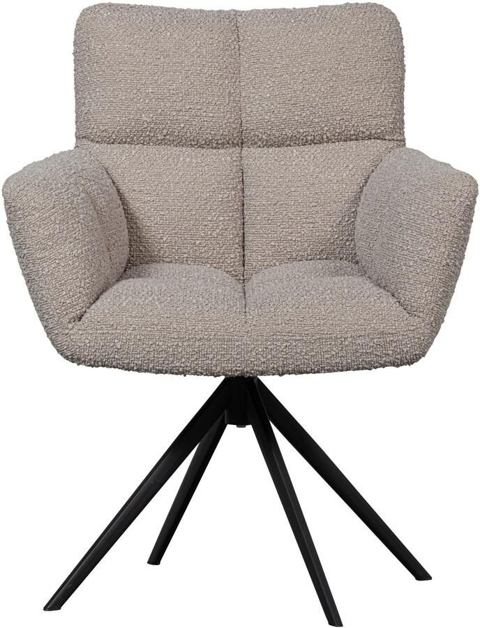 WOOOD Exclusive Draaibare Eetkamerstoel Vinny Bouclé met armleuning Zand - Foto 3