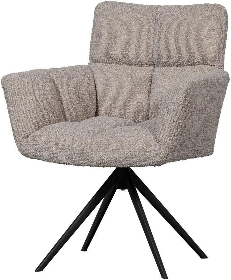 WOOOD Exclusive Draaibare Eetkamerstoel Vinny Bouclé met armleuning Zand - Foto 2