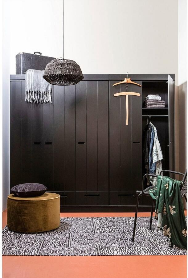 Woood Connect Kledingkast H 195 x B 94 x D 53 cm Lades Plank en Roede Zwart - Foto 2