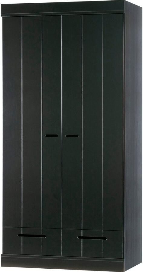 Woood Connect Kledingkast H 195 x B 94 x D 53 cm Lades Plank en Roede Zwart - Foto 6