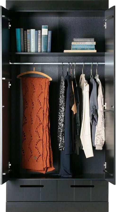 Woood Connect Kledingkast H 195 x B 94 x D 53 cm Lades Plank en Roede Zwart - Foto 5