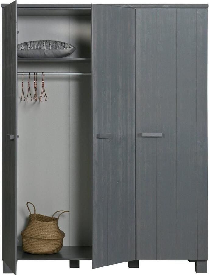 WOOOD Dennis 3-Deurs Kast Grenen Geborsteld Staal Grijs 202x158x55 - Foto 3