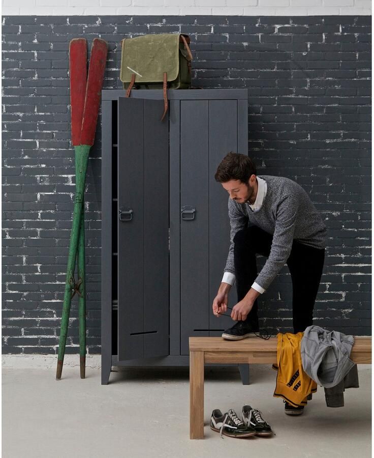 WOOOD Kledingkast Kluis 2-deurs met metalen handgrepen h 190 cm x b 95 cm - Foto 3