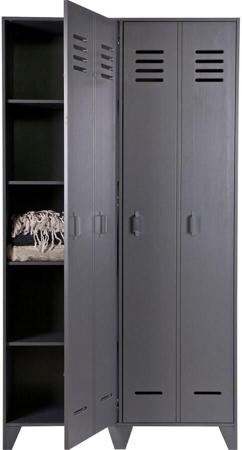 WOOOD Stijn Kledingkast 2-Deurs Grenen Staal Grijs 103x187x40 - Foto 7