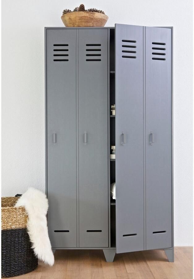 WOOOD Stijn Kledingkast 2-Deurs Grenen Staal Grijs 103x187x40 - Foto 2
