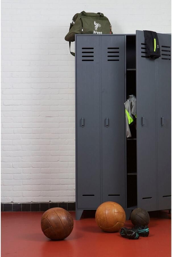 WOOOD Stijn Kledingkast 2-Deurs Grenen Staal Grijs 103x187x40 - Foto 3