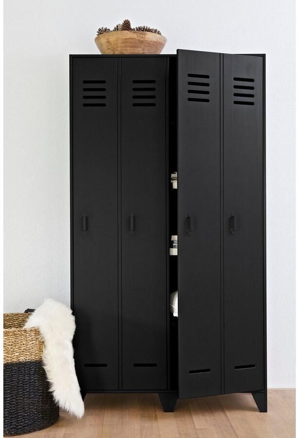 WOOOD Stijn Kledingkast 2-Deurs Grenen Zwart 103x187x40 - Foto 3