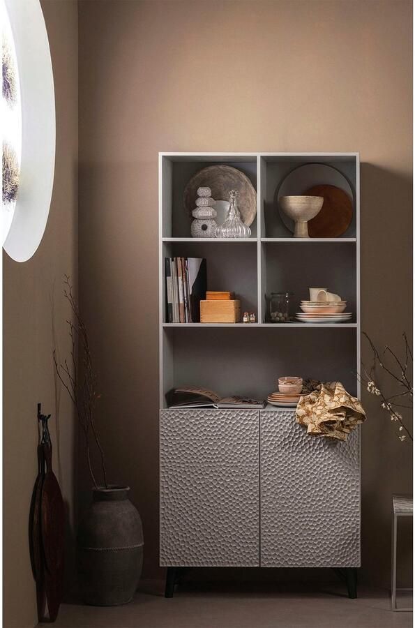 WOOOD Rek Carve Staande plank met 2 deuren met open vakken 2 deuren h 200 cm x b 90 cm - Foto 5