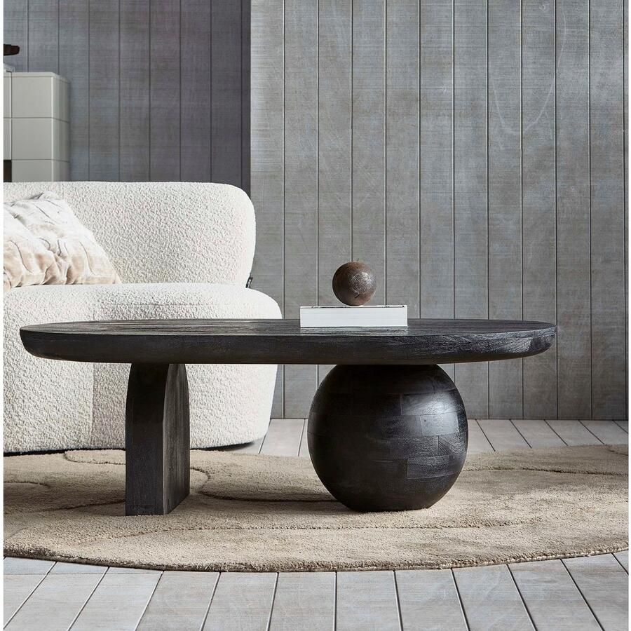 WOOOD Exclusive Salontafel Steppe Mangohout 110 x 72cm zwart Ovaal Japandi